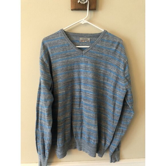 Colours Alexander Julian Mens Size L Blue Stripe Sweater - Picture 1 of 6